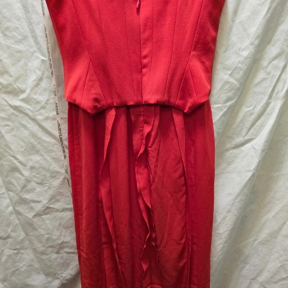 NWT OH POLLY Scarlet Red Ruffle High Slit Corset Maxi Dress‎ US 4